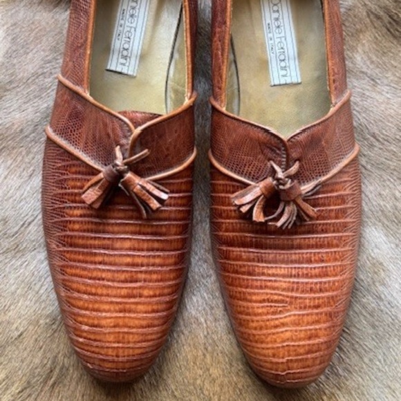 Brown Lizard Leather DANIELE FERRADINI Dress Loafers 11.5 [VINTAGE - NEVER WORN] - Picture 2 of 11